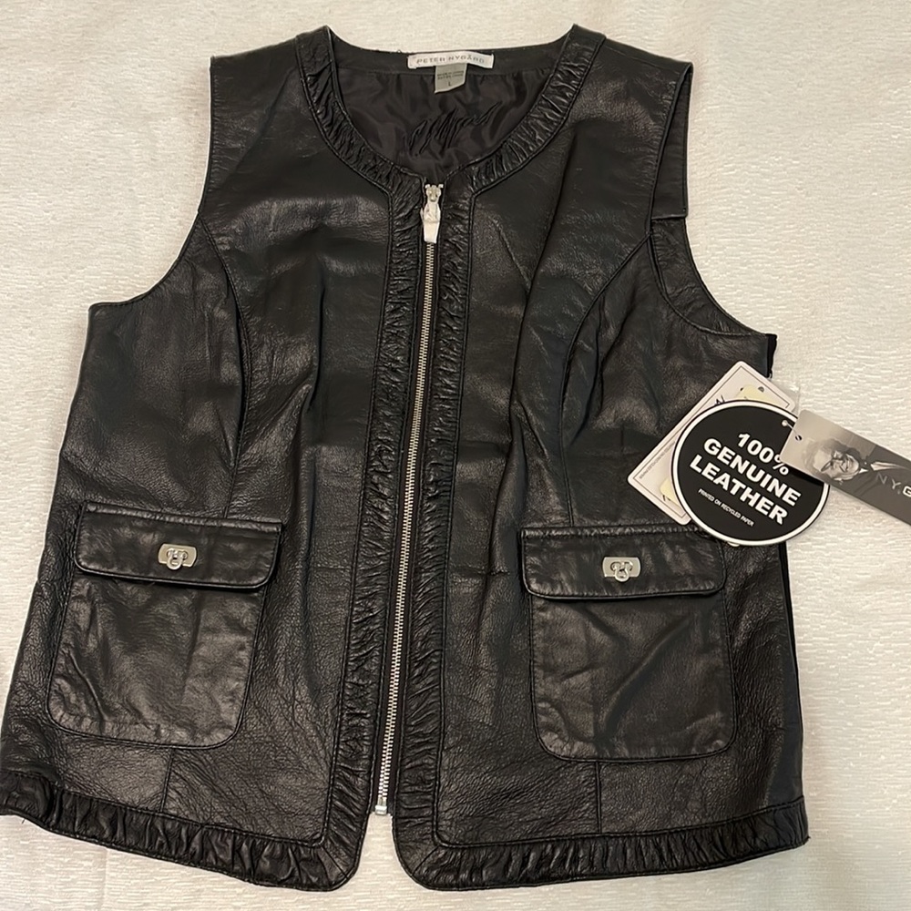Peter Nygard Black Leather Vest. NWT